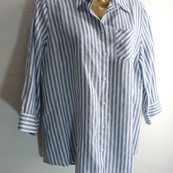 Chicos stripe no iron linen blouse shirt size 0 - Picture 2 of 4